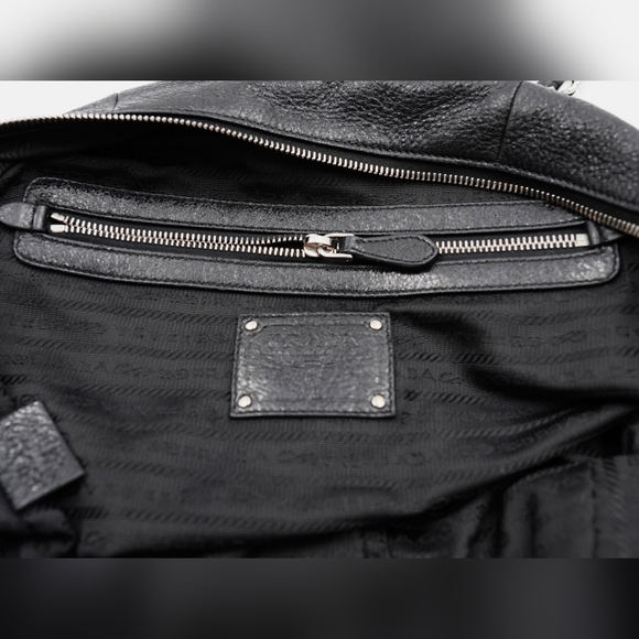 Prada Black Cervo Lux Leather Chain Bowling Bag - Picture 13 of 14